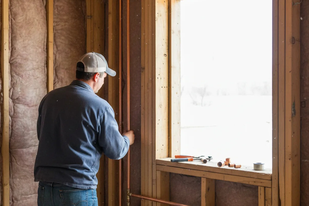Licensed plumber running new copper supply lines in a Pennsville home